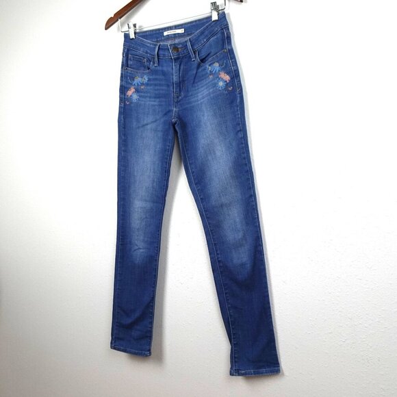 Levi’s Women’s Embroidered Skinny Jeans Size 27x31 Blue Denim Stretch Mid Rise - Picture 3 of 10
